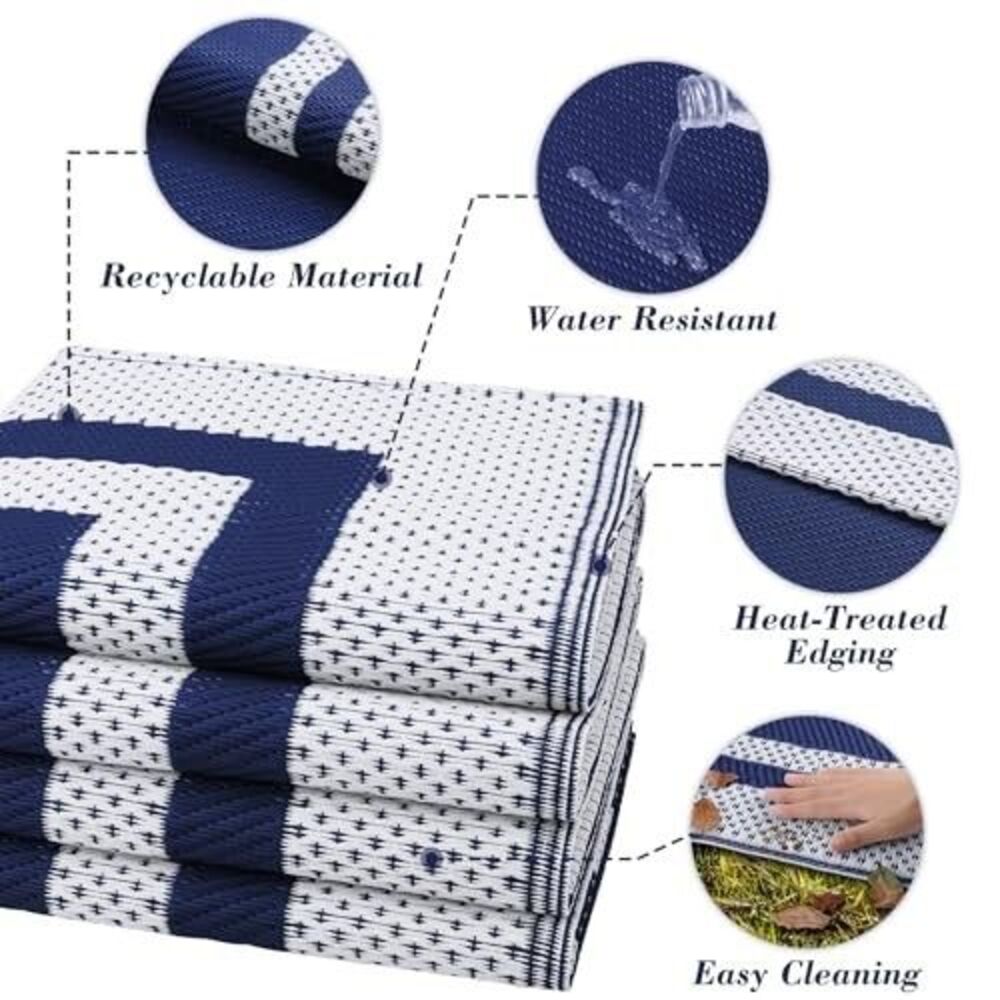 Waterproof Reversible Outdoor Rug 5x8ft - Foldable Patio Area Rug for RV, Picnic - Picture 5 of 7